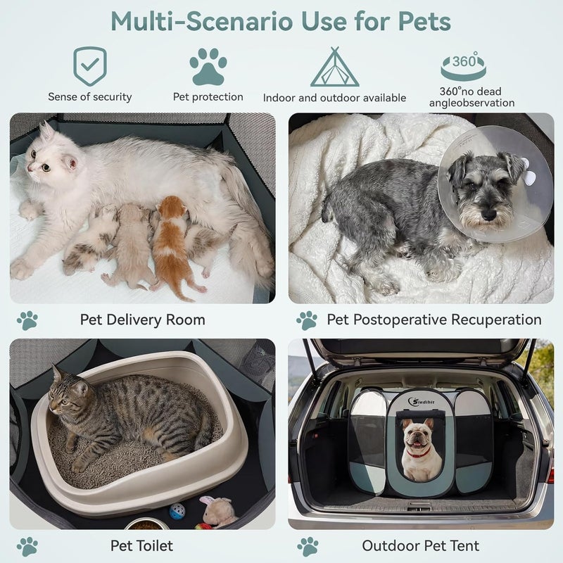 Siedihit Dog Playpen, Puppy Pet Playpen, Medium Dogs Tent Crates Cage Indoor/Outdoor, Portable Pop Up Dog Kennel Playpen with Carrying Case for Dogs/Cats/Rabbits, Removable Zipper Top, Grey - Image 4
