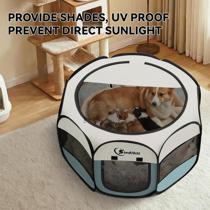 Siedihit Dog Playpen, Puppy Pet Playpen, Medium Dogs Tent Crates Cage Indoor/Outdoor, Portable Pop Up Dog Kennel Playpen with Carrying Case for Dogs/Cats/Rabbits, Removable Zipper Top, Grey - Image 5