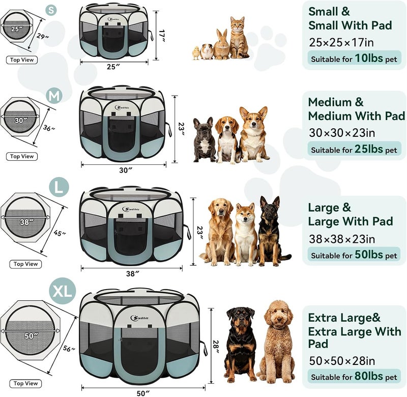 Siedihit Dog Playpen, Puppy Pet Playpen, Medium Dogs Tent Crates Cage Indoor/Outdoor, Portable Pop Up Dog Kennel Playpen with Carrying Case for Dogs/Cats/Rabbits, Removable Zipper Top, Grey - Image 2