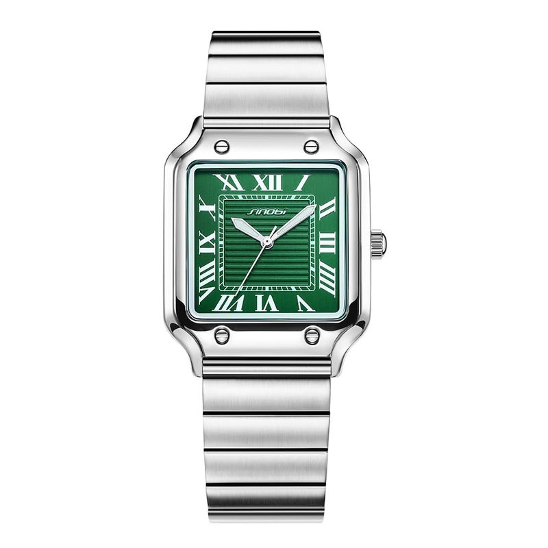 SINOBI Classic Square Watches for Men with Roman Numerals Casual Watch (Silver-Green) - Image 1