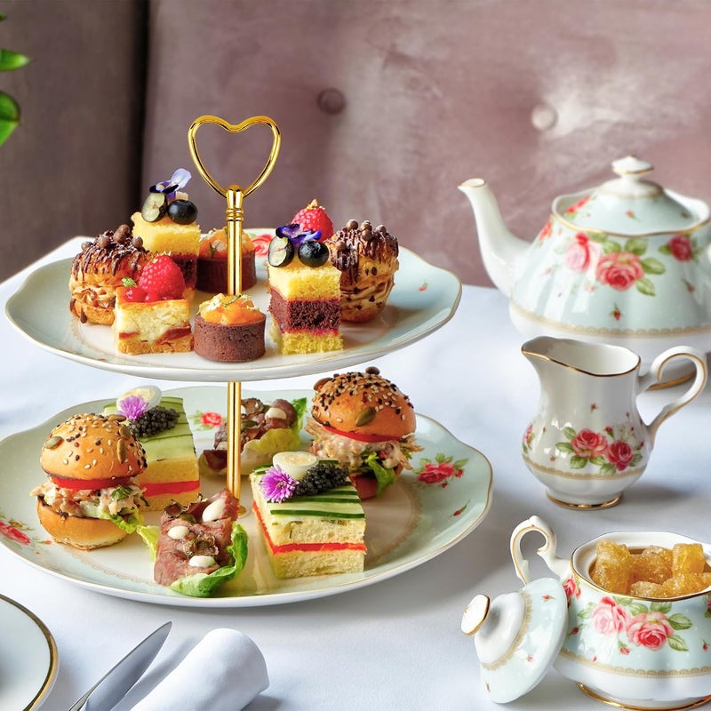 Happy Will 3 Tier 14" Heavy Metal Cake Stand Holder Fruit Plate Stand Fitting Hardware Rod Gold_heart - Image 5