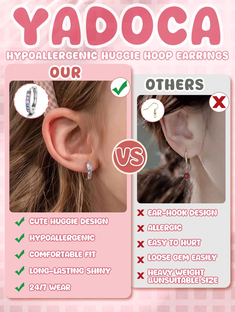 YADOCA Small Hoop Earrings for Girls Women Hypoallergenic ðŸµðŸ®ðŸ± ð—¦ð˜ð—²ð—¿ð—¹ð—¶ð—»ð—´ ð—¦ð—¶ð—¹ð˜ƒð—²ð—¿ Toddler Earrings Cute Cubic Zirconia Cartilage Sleeper Huggie Hoop Earrings With Box - Image 3
