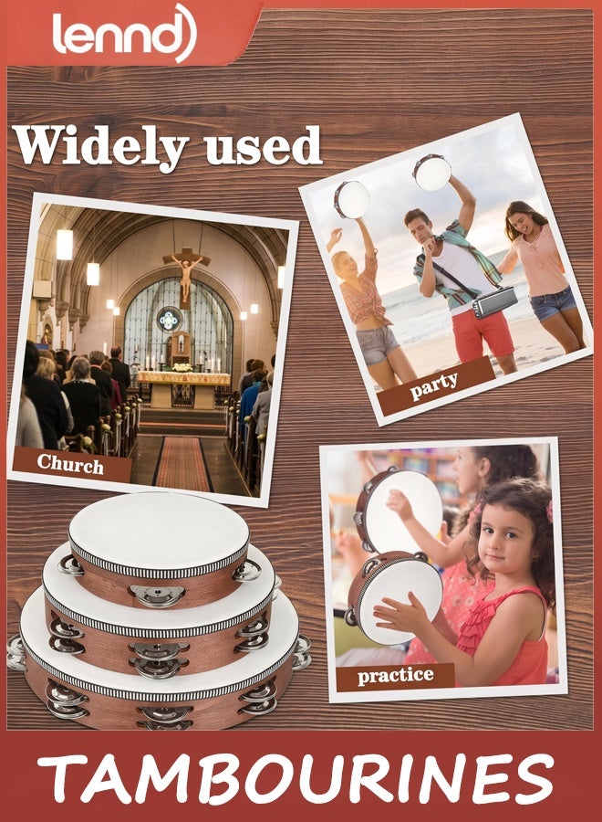 LENND 3 PCS Tambourines for Adults with Storage Bag, 15/20/25cm | Double Row Jingles for Layered Sound, Church, Worship, Dance, Music Practice - Image 4