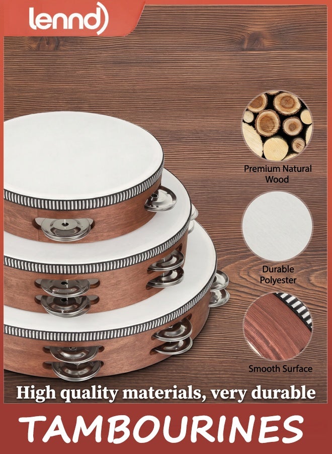 LENND 3 PCS Tambourines for Adults with Storage Bag, 15/20/25cm | Double Row Jingles for Layered Sound, Church, Worship, Dance, Music Practice - Image 2
