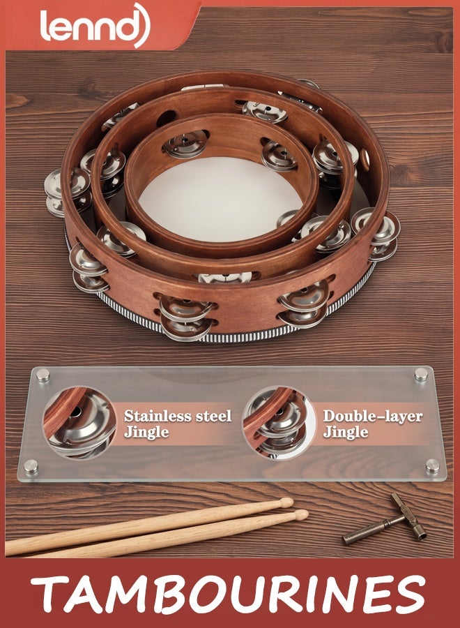 LENND 3 PCS Tambourines for Adults with Storage Bag, 15/20/25cm | Double Row Jingles for Layered Sound, Church, Worship, Dance, Music Practice - Image 3
