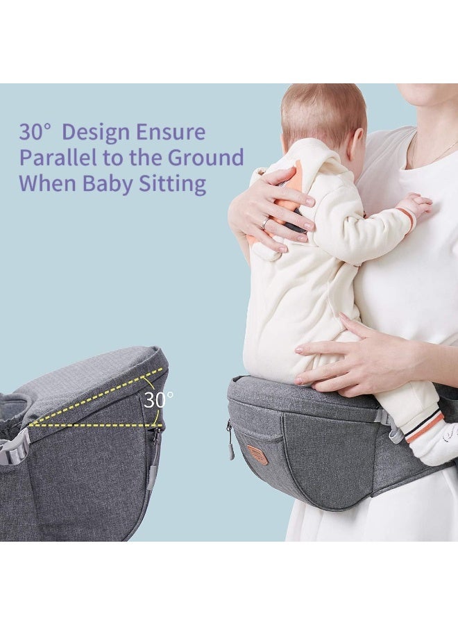SUNVENO Baby Carrier, Ergonomic Baby Hip Seat Waist Stool CPC-Certified Infant Carrier, Adjustable Waistband & Various Pockets for Newborns, Infants, Babies, All Seasons Carrier, Grey - Image 2