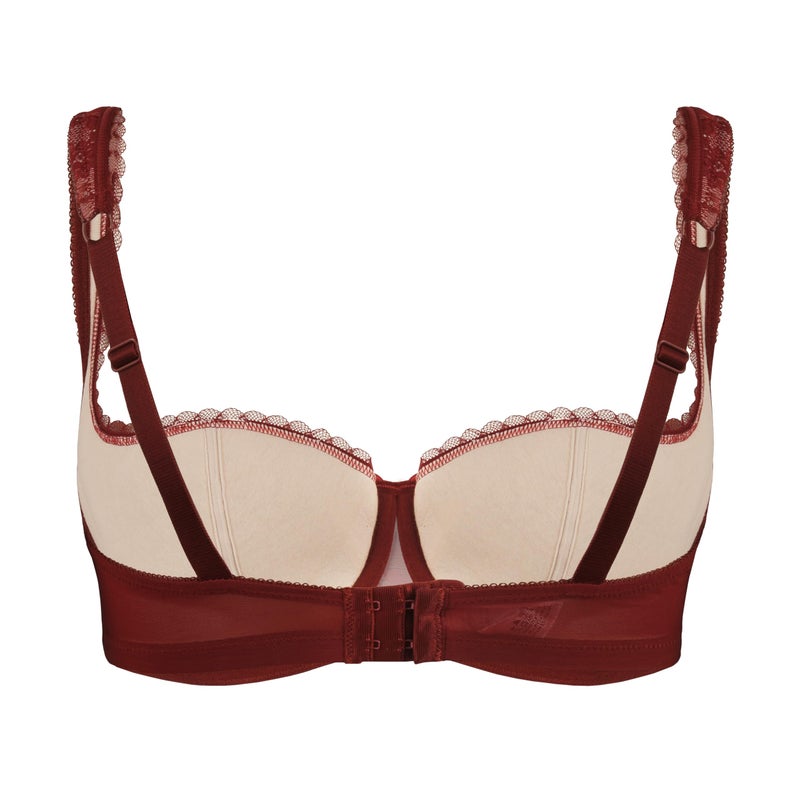 Rosme Women's Balconette Bra with Push Up Effect â€“ Plus Size Sexy Lace Demi Half Cup Bra â€“ Lightly Padded Underwired Low Cut Mesh Design Eliza, Red, Size 42C - Image 5