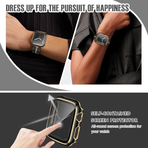 top4cus 44mm Case Compatible with Apple Watch, with Built-in Tempered Glass Screen Protector, PC Cover for iWatch Series 9/8/7/SE 2rd SE 6 5 4/3 2 for Choice (44mm, Black + Gold Edge) - Image 2