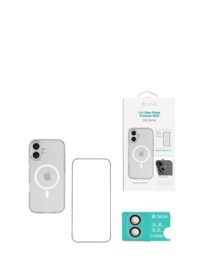 devia iPhone 17 Protection Package - 3 in 1 (Clear MagSafe Case + Full Screen Protection Glass + Lens Protection) Magnetic Support Compatible with Wireless Charging and Easy and Quick Installation with the Attached Help Tools - Image 1
