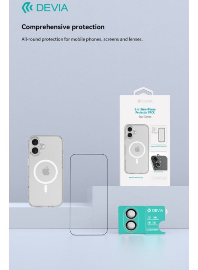 devia iPhone 17 Protection Package - 3 in 1 (Clear MagSafe Case + Full Screen Protection Glass + Lens Protection) Magnetic Support Compatible with Wireless Charging and Easy and Quick Installation with the Attached Help Tools - Image 2