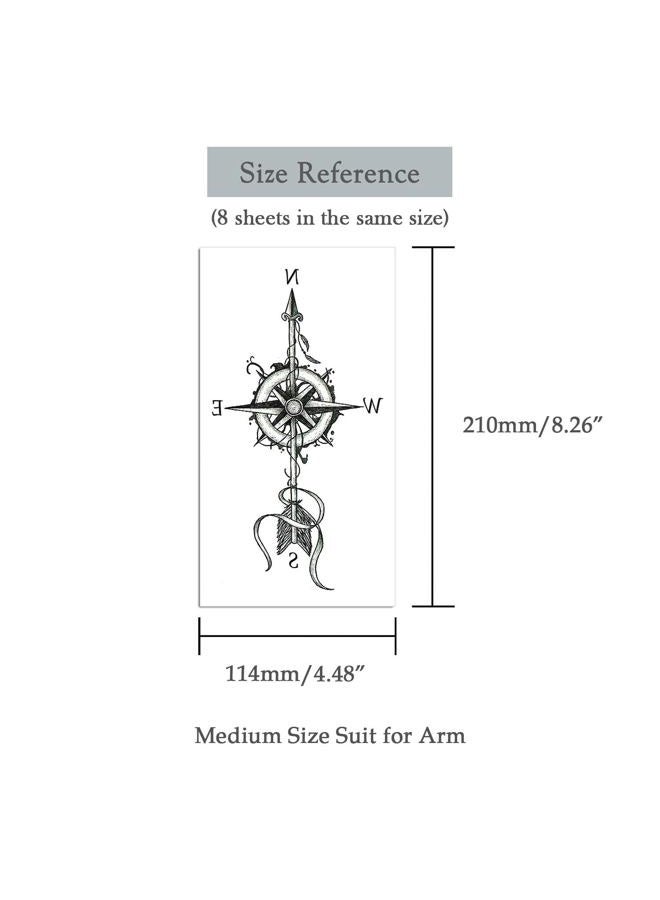 Oottati 8 Sheets Black Arrow Compass Feather Dragon Anchor Sword Snake Tree Flower Temporary Tattoos for Arm - Image 4