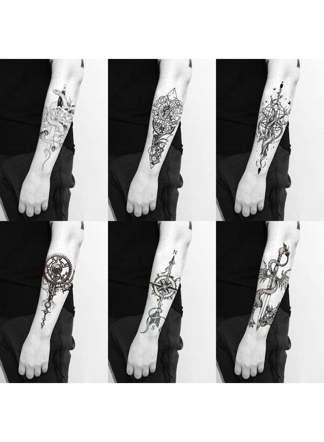 Oottati 8 Sheets Black Arrow Compass Feather Dragon Anchor Sword Snake Tree Flower Temporary Tattoos for Arm - Image 3