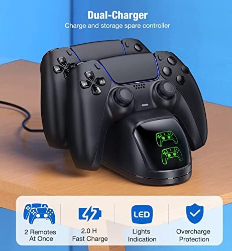 Fegliea Controller Charging Station for PlayStation 5 Dualsense Controller with Dual Stand Charger Dock, Upgrade Charger for PS5 Accessories Fast Charging Cable, Charging Station Black for PS5 - Image 2