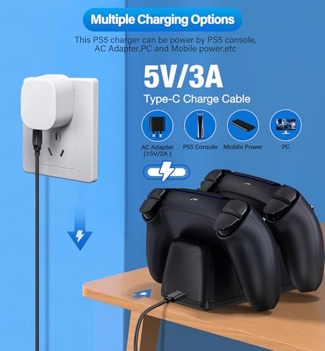 Fegliea Controller Charging Station for PlayStation 5 Dualsense Controller with Dual Stand Charger Dock, Upgrade Charger for PS5 Accessories Fast Charging Cable, Charging Station Black for PS5 - Image 3