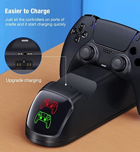 Fegliea Controller Charging Station for PlayStation 5 Dualsense Controller with Dual Stand Charger Dock, Upgrade Charger for PS5 Accessories Fast Charging Cable, Charging Station Black for PS5 - Image 4