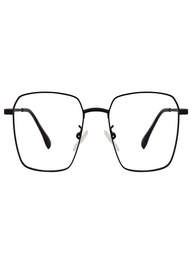 Roshfort Square Metal Frame Spectacles with Blue Light Blocking Lens, Black, UV Protection - Image 3