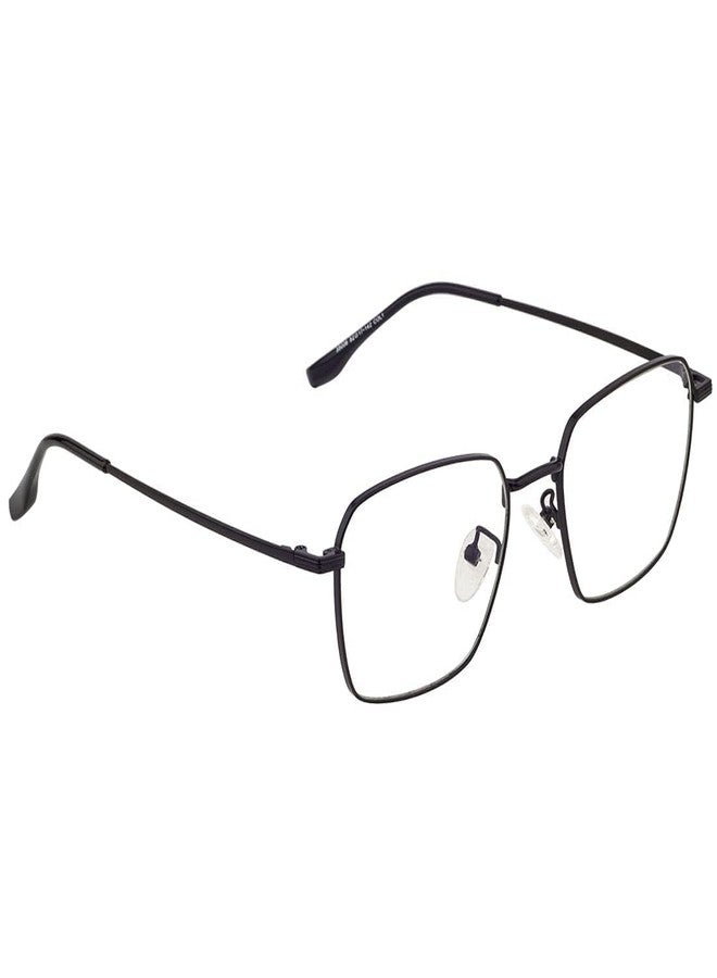 Roshfort Square Metal Frame Spectacles with Blue Light Blocking Lens, Black, UV Protection - Image 2
