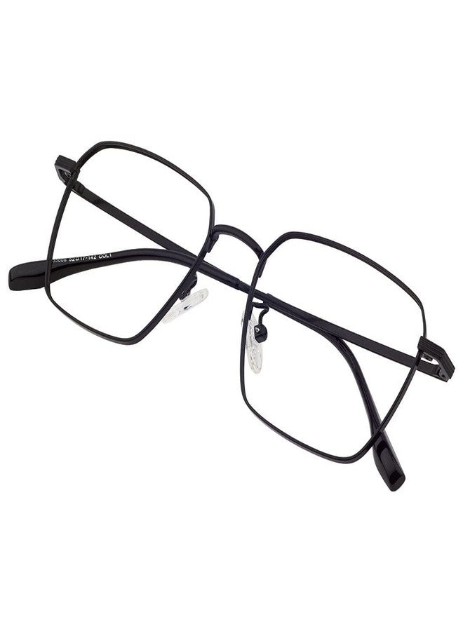 Roshfort Square Metal Frame Spectacles with Blue Light Blocking Lens, Black, UV Protection - Image 1