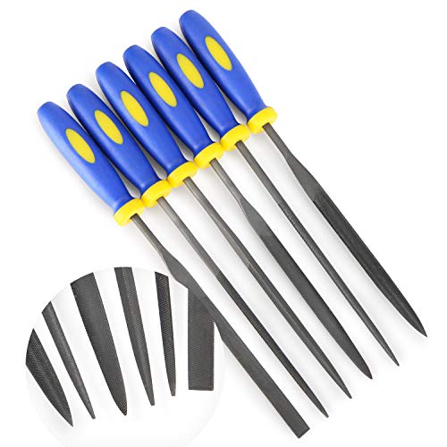 KALIM Mini Needle File Set (Carbon Steel 6 Piece-Set) Hardened Alloy Strength Steel - Set Includes Flat, Flat Warding, Square, Triangular, Round, and Half-Round File(6'' Total Length) - Image 1