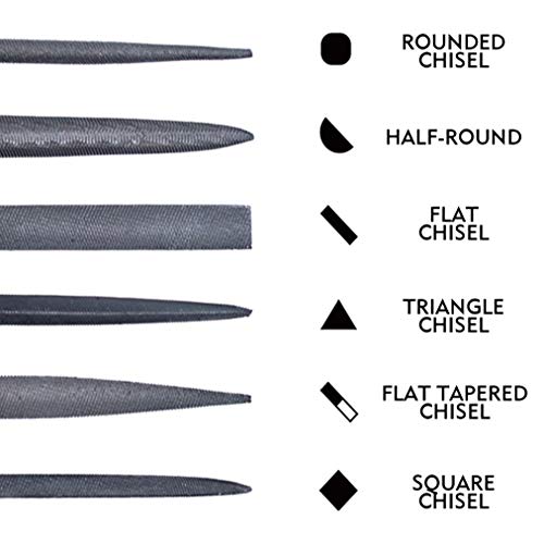 KALIM Mini Needle File Set (Carbon Steel 6 Piece-Set) Hardened Alloy Strength Steel - Set Includes Flat, Flat Warding, Square, Triangular, Round, and Half-Round File(6'' Total Length) - Image 3