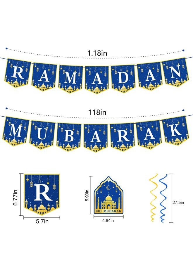 Labrostar 34Pcs Ramadan Decorations Pre-Assembled Mubarak Eid Kareem Muslim Banner Hanging Swirls Garland Decor Party Supplies Ramadan Decorations for Home - Image 4
