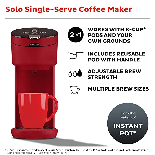 Instant Solo Single Serve Coffee Maker, From the Makers of Pot, K-Cup Pod Compatible Brewer, Includes Reusable & Bold Setting, Brew 8 to 12oz., 40oz. Water Reservoir, Red - Image 2