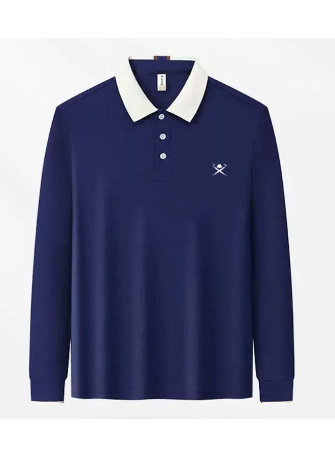 HACKETT LONDON Contrasting Lapel Long Sleeve Polo Shirt Men and Women Spring and Autumn Cotton Casual Bottom Shirt - Image 3
