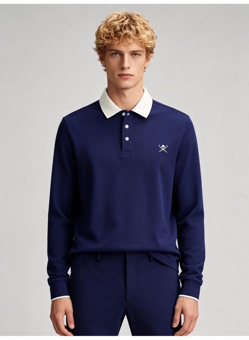 HACKETT LONDON Contrasting Lapel Long Sleeve Polo Shirt Men and Women Spring and Autumn Cotton Casual Bottom Shirt - Image 5