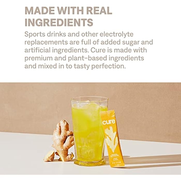 Cure Hydration | Plant-Based Electrolyte Drink Mix | No Added Sugar | FSA-HSA | Dehydration Relief Powder Made with Coconut Water | Non-GMO | Vegan | Pouch of 14 Packets - Ginger Turmeric - Image 5