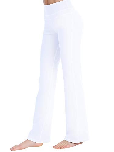 Zeronic بنطلون يوجا نسائي من زيرونيك بقصة بوت كات، خصر عالي، تحكم في البطن، بنطلون طويل للعمل، بنطلون رياضي للجري، بنطلون مفلر للنساء (كبير، أبيض) - Image 1