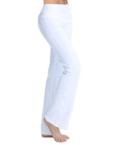 Zeronic بنطلون يوجا نسائي من زيرونيك بقصة بوت كات، خصر عالي، تحكم في البطن، بنطلون طويل للعمل، بنطلون رياضي للجري، بنطلون مفلر للنساء (كبير، أبيض) - Image 2