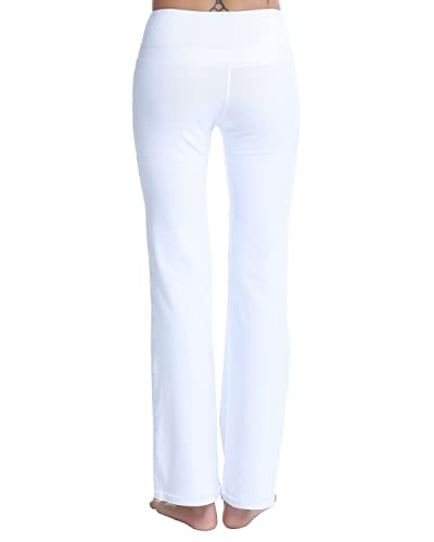 Zeronic بنطلون يوجا نسائي من زيرونيك بقصة بوت كات، خصر عالي، تحكم في البطن، بنطلون طويل للعمل، بنطلون رياضي للجري، بنطلون مفلر للنساء (كبير، أبيض) - Image 3