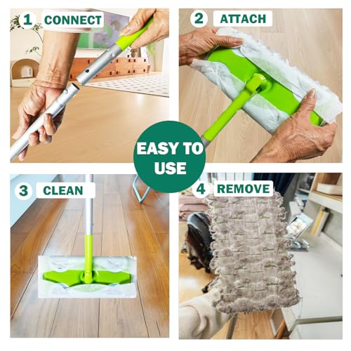 SoliFairy Sweeper Mop, Dry & Wet 2-in-1 Floor Mopping and Sweeping Kit, Includes 51" Sweeper Handle, 12 Heavy Duty Dry Cloths, 2 Reusable Wet & Dry Pads for Swiffer Sweeper, Dust Mop - Image 5