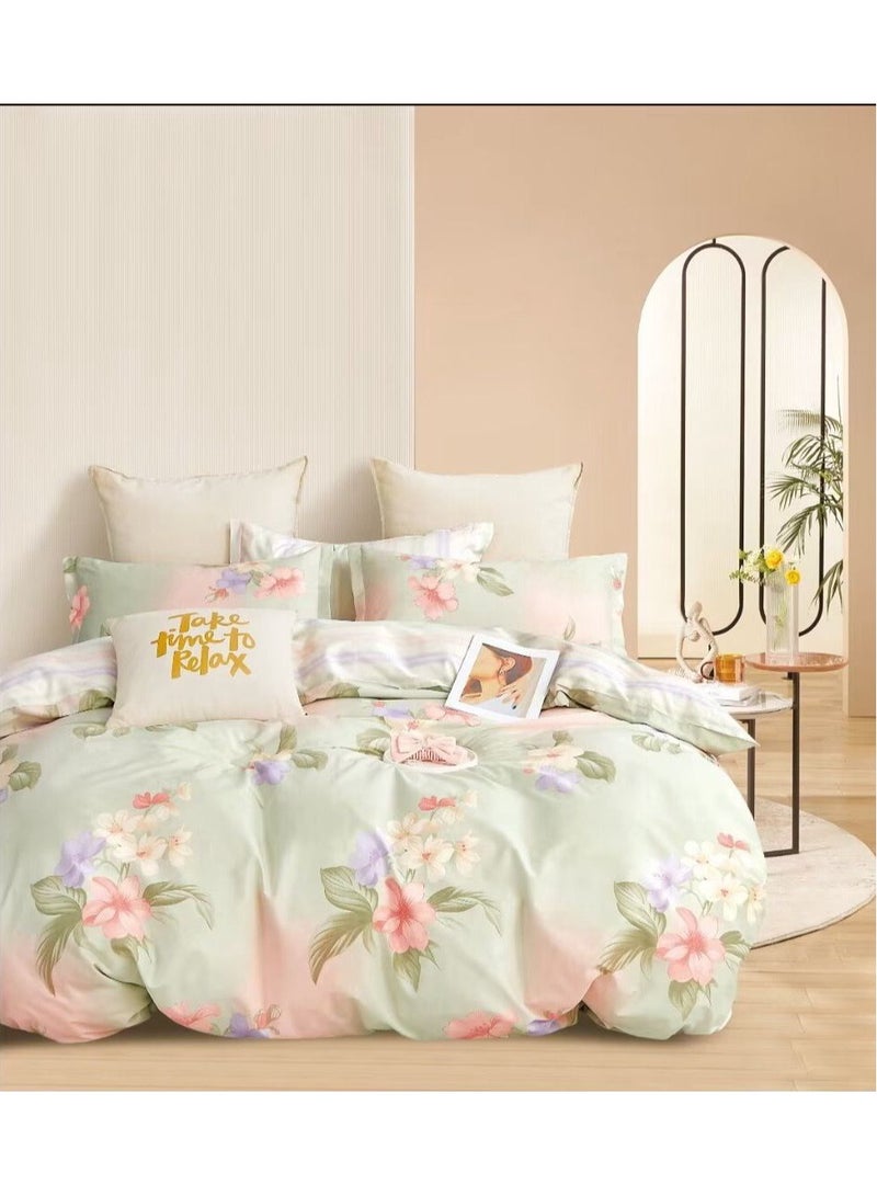 AL RAID 6-Piece King Size Bed Sheet Set - Duvet Cover with Elastic Fitted Sheet and 4 Pillow Covers - Super Soft Cotton King Size Bedding Set for Cozy & Elegant Bedrooms