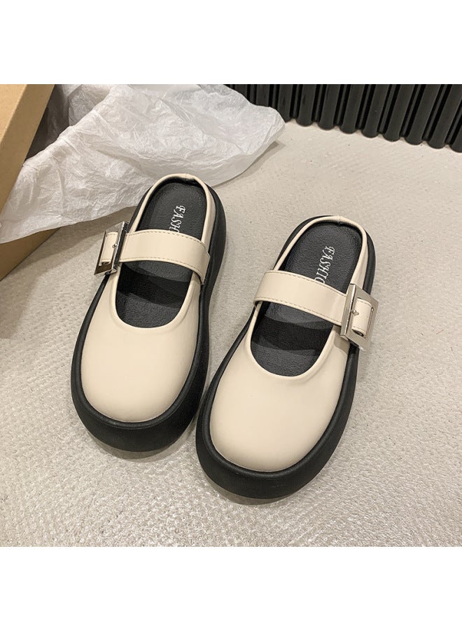 French Style Baotou Half Slippers Women's  Spring New Thick-soled Heightened Comfortable All-match Big Head Half Slippers Casual Sandals