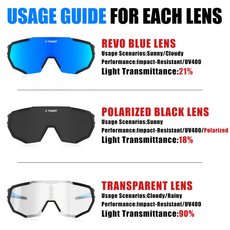 Xtiger X-TIGER Polarized Cycling Bike Sunglasses,Bicycle Glasses with 3 Interchangeable Lenses (Blackblue) - Image 3