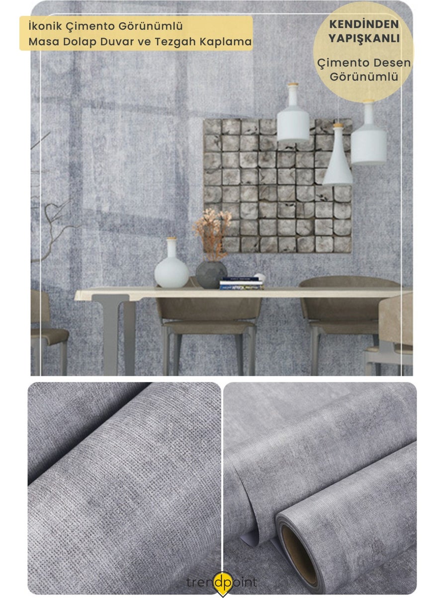 Trendpoint Self Adhesive 60CM×100CM Gray Textured Cement Pattern Cabinet Table Covering Wallpaper  - Image 3