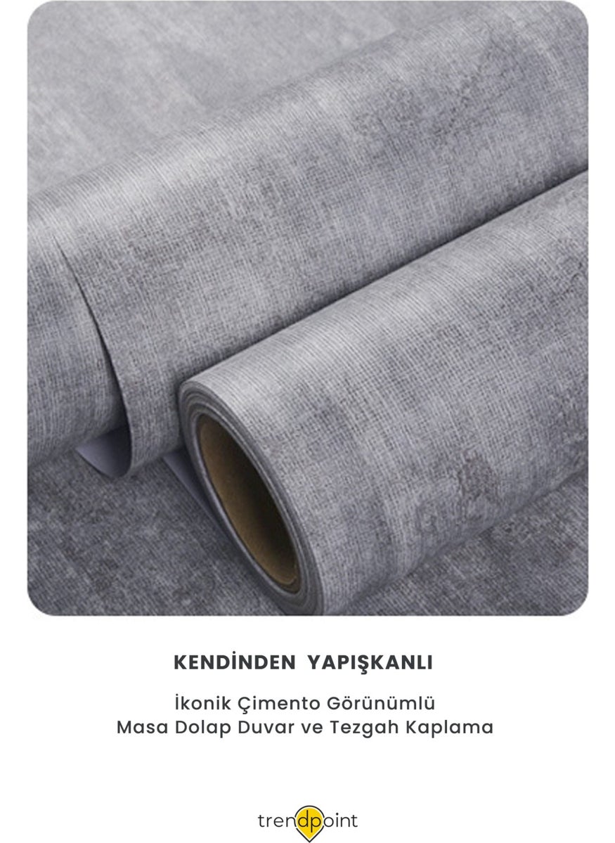 Trendpoint Self Adhesive 60CM×100CM Gray Textured Cement Pattern Cabinet Table Covering Wallpaper  - Image 4