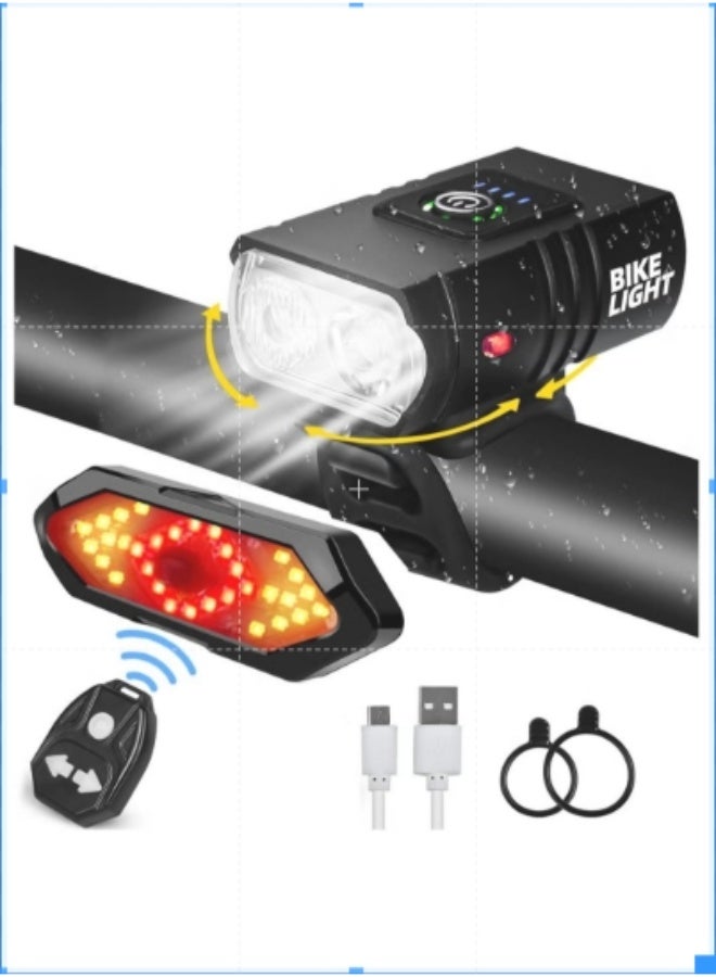 أنمي مجموعة مصابيح دراجة من يومسور، اضاءة خلفية واشارة انعطاف، ضوء دراجة امامي LED فائق السطوع، اضواء دراجات قابلة للشحن بمنفذ USB، اضاءة خلفية مضادة للماء IPX5 و6 اوضاع تناسب جميع الدراجات الجبلية والطرق