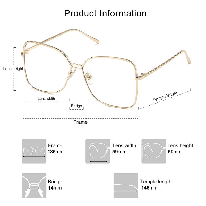 SOJOS Classic Trendy Square Oversized Blue Light Computer Glasses Large Clear Lens Eyewear Frame SJ1082, Gold/Clear - Image 4