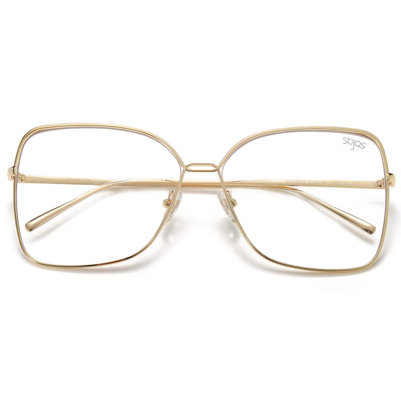SOJOS Classic Trendy Square Oversized Blue Light Computer Glasses Large Clear Lens Eyewear Frame SJ1082, Gold/Clear - Image 3