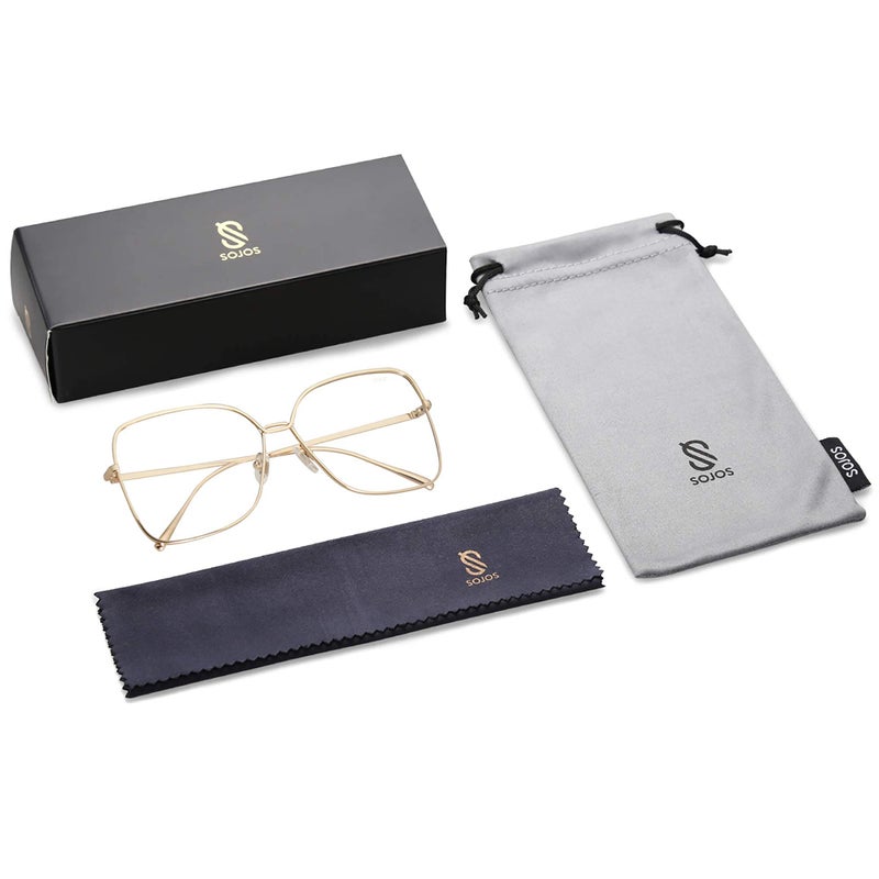SOJOS Classic Trendy Square Oversized Blue Light Computer Glasses Large Clear Lens Eyewear Frame SJ1082, Gold/Clear - Image 5