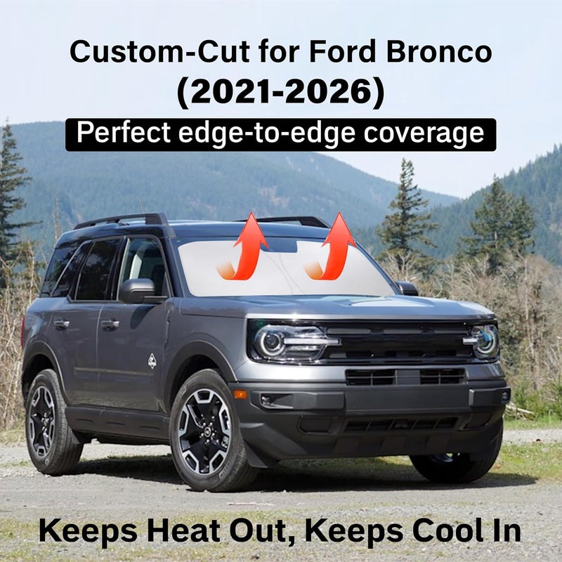 EcoNour Windshield Sun Shade Compatible for Ford Bronco (2021–2026) | Front Window Shade for SUV | 4-Layer, 240T Sunshade Accessories | UV & Heat Reflector for Bronco Windshield - Image 2
