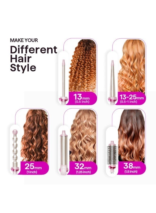 wavytalk Heatwave Pro 5-in-1 Curling Iron Set, Ceramic Curling Wand with 4 Interchangeable Barrels & Curling Brush, Ionic Anti-Frizz Hair Styler, Fast 30-Second Heat-Up, Dual Voltage, Pink - Image 4