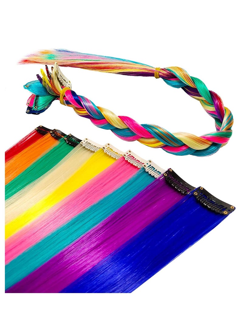 Estelle Rainbow Hair Accessories Clip In On Colored Extensions Wig Pieces Colorful Hairpieces 20inch Colorful Set - Image 2