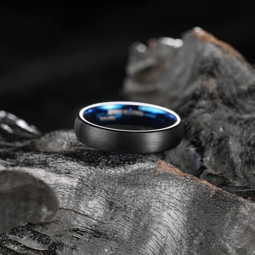 King Will 5mm Blue and Black Dome Tungsten Carbide Ring Wedding Band High Polished Comfort Fit(8) - Image 3