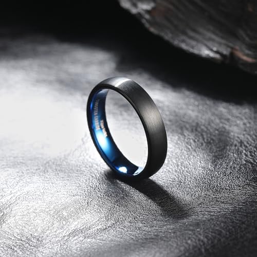 King Will 5mm Blue and Black Dome Tungsten Carbide Ring Wedding Band High Polished Comfort Fit(8) - Image 2