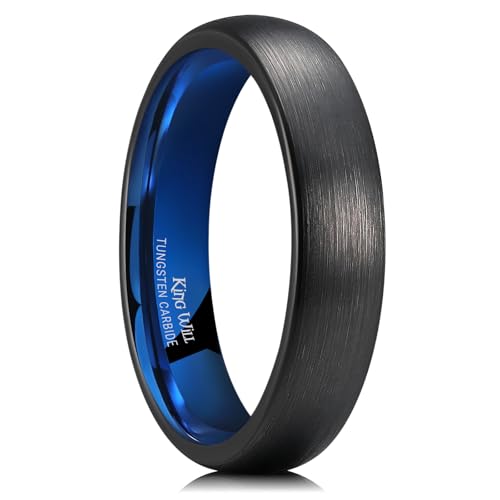 King Will 5mm Blue and Black Dome Tungsten Carbide Ring Wedding Band High Polished Comfort Fit(8) - Image 1