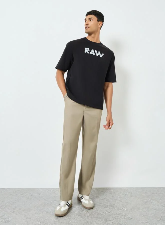 Styli Men Black Graphic Print Oversized Terry T-Shirt