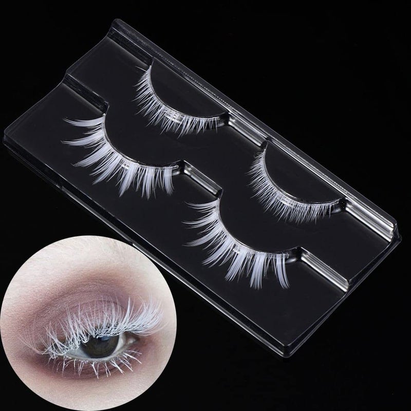 Outopen White False Eyelashes Halloween White Eye lashes Extension Tools Anime Cosplay Makeup Natural Looking Masquerade Party Eyelashes(White) - Image 1